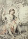 The Young John the Baptist with the Lamb in a Rocky Landscape (red and black chalk on paper)