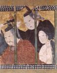 Two men and a woman behind an awning, detail from a screen, 15th-18th century (gouache on paper)