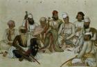 Nine courtiers and servants of the Raja Patiala, c.1817 (pencil & gouache on paper)