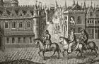 Louis IX has a pot of urine poured on him by a student as he rides to church in Paris, from 'Science and Literature in the Middle Ages' by Paul Lacroix (1806-84) published London 1878 (litho)