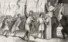 Philippe I (1052-1108) and Pope Urban II (c.1035-99) rally followers for the First Crusade in 1095, from 'Histoire de France' by Colart, published c.1840 (engraving)