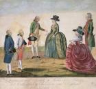 Meeting between Joseph II of Germany (1741-90) and Empress Catherine the Great (1729-96) at Koidak, 18th May, 1787 (coloured copperplate engraving)