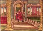 King Solomon on his throne, 1st Edition, from the Luther Bible, c.1530 (coloured woodcut)