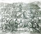 The Battle of Cajamarca, 1532 (engraving) (b/w photo)