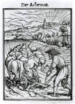 Death and the Ploughman, from 'The Dance of Death, engraved by Hans Lutzelburger, c.1538 (woodcut) (b/w photo)