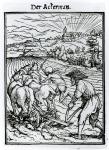 Death and the Ploughman, from 'The Dance of Death, engraved by Hans Lutzelburger, c.1538 (woodcut) (b/w photo)