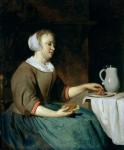 Portrait of a Girl Seated at a Table (oil on panel)