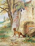 The Fox and the Grapes, illustration for 'Fables' by Jean de La Fontaine (1621-95) (colour litho)