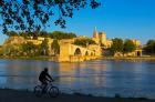 Avignon, Provence-Alpes-Côte d'Azur, France. Palais des Papes and Pont St-Benezet. Palace of the Popes and St. Benezet bridge seen across the Rhône river. The historic centre of Avignon is a UNESCO World Heritage Site.