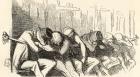 A night shelter for the poor and homeless, provided by the Salvation Army in the 19th century, aka "two penny hangover". The client was charged two pennies and was allowed to sleep by leaning on or hanging over a rope placed in front of a bench, but not a