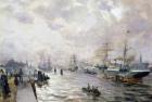 Sailing Ships in the Port of Hamburg, 1889 (w/c and gouache on paper)