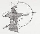 Assyrian archer wearing a cuirass. From The Imperial Bible Dictionary, published 1889.