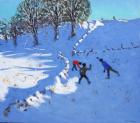 Playing in the snow Youlgrave,Derbyshire,2016,(oil on canvas )