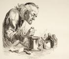 An apothecary grinding herbs, from 'The Illustrated Library Shakespeare', published London 1890 (litho)