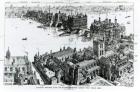 London Bridge and its Surroundings at about the year 1600, from 'Old London Illustrated, a Series of Drawings illustrating London in the XVIth Century', 1884 (engraving) (b/w photo)
