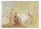 Interior at Petworth House with people in conversation, 1830 (gouache)