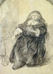 Seated Saskia with a letter in her left hand (black chalk with white bodycolour on paper)