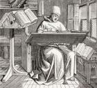 A monk scribe surrounded by manuscripts and books at his desk, after a 15th century work, from 'Les Arts au Moyen Age', published 1873 (litho)