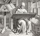 A monk scribe surrounded by manuscripts and books at his desk, after a 15th century work, from 'Les Arts au Moyen Age', published 1873 (litho)