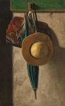 Straw Hat, Bag and Umbrella, c.1900 (oil on fabric transferred from canvas board)