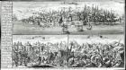 The city of Lisbon before, during and after the Earthquake of 1755 (engraving) (b/w photo)