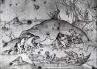Big fishes eat small ones, 1556 (pen & ink on paper) (b/w photo)