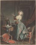 A Woman Playing the Guitar, 1788-9, engraved by Jean-François Janinet (etching and wash manner printed in colour inks)