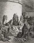 The People Mourning over the Ruins of Jerusalem, Lamentations 1:1-2 illustration from Dore's 'The Holy Bible', engraved by A. Bertrand 1866 (engraving)