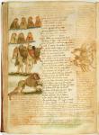 Ms Ital 483 P.4.7 f.156v Gemini, Leo and Cancer, from the 'Dittamondo' by Fazio degli Uberti (vellum)