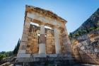 Ancient Delphi, Phocis, Greece. Treasury of the Athenians.