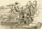 A harvesting machine, pulled by horses, which tied the sheaves of corn mechanically, used in the late 19th century. From El Museo Popular published Madrid, 1887