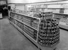 Soup aisle, Woolworths store, 1956 (b/w photo)