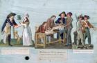 A Woman Promising to Marry her Wounded Suitor after the War, Patriotic Citizens Donating their Clothes to the Fighting Volunteers and Guards near their cannon, c.1792 (gouache on card)