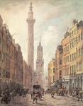 View of Fish Street Hill, Monument and St. Magnus the Martyr from Gracechurch Street, London, 1795 (hand-coloured engraving)