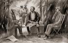 Generals Garcia, left, Shafter, centre and Admiral Sampson, right, in conference during the Spanish-American War. Calixto García Iñiguez,1839  1898. Cuban general. William Rufus Shafter, 1835  1906. American general. William Thomas Sampson, 1840  1902.