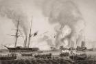 The Hon. East India Company's steamer Nemesis and the boats of The Sulpher, Calliope,Larne and Starling destroying the Chinese war junks in Anson's Bay. January 7, 1841, illustration from 'England's Battles by Sea and Land' by Lieut. Col. Williams (engrav