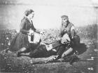 A Nurse Tending a Wounded Man in the Crimea, c.1855 (b&w photo)