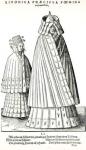 Costumes of a Livonian noblewoman and her daughter, 1577 (engraving) (b/w photo)