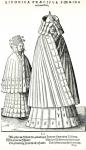 Costumes of a Livonian noblewoman and her daughter, 1577 (engraving) (b/w photo)