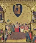 Polyptych of the Dormition of the Virgin, detail of the Dormition and Coronation (tempera on panel)