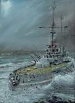 SMS Friedrich der Grosse at Jutland 1916, 2016, (oil on canvas board)