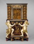 Cabinet on stand with medallions after Jean Varin, c.1675-80 (oak veneered with pewter, brass, tortoise shell, horn, ebony, ivory, and wood marquetry)