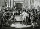 Oliver Cromwell (1599-1658) Dissolving the Long Parliament in 1653 (engraving) (b&w photo)