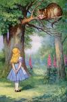 Alice and the Cheshire Cat, illustration from 'Alice in Wonderland' by Lewis Carroll (1832-98) (colour litho)
