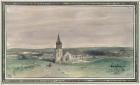 Church and Village in the Middle of a Field, Montigny, 1866 (pen & ink and w/c on paper)