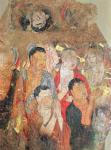 Group of monks and Buddha, from the Shikshin Monastery, Karashar, 9th-10th century (fragment of a painting)