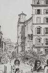 Hotel 5 and Notre Dame Cannes, 2014, (ink on paper)