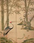 Bamboo and Crane, Edo Period (w/c on panel)
