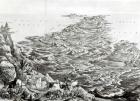 Panoramic view of India from the Himalaya Mountains, designed by T. Packer, 1857 (engraving) (b/w photo)