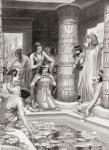 Guests arriving for dinner in ancient Egypt were given water to wash thier feet and hands, annointed with scented oil and crowned with garlands of flowers, from Hutchinson's History of the Nations, pub.1915